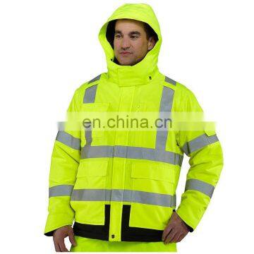 Hi Vis Reflective Safety Rain Men Jacket Long Waterproof Rain Jackets With Fixed Hood