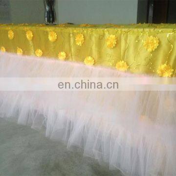 Yellow Lace Tulle Table Skirt Wedding Banquet Table Cloth photo-2