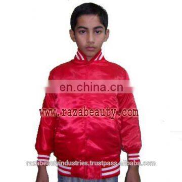 Kids Red Satin Varsity Jackets, Custom Embroidery kids Baseball Jackets Satin Bomber Jackets