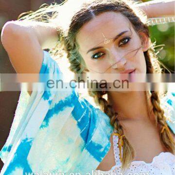 Batwing Short Sleeve Silk Tie Dye Print Kimono, High Quality Ladies Kimono photo-4