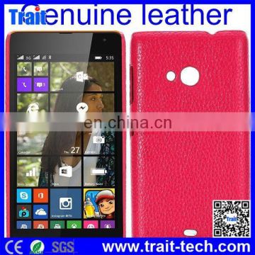 Cheap Wholesale Lichee Texture Genuine Leather Coated PC Hard Cover Case for Microsoft Lumia 535