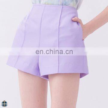 T-WS004 High Waisted Twill Back Zip Up Women Pocket Shorts