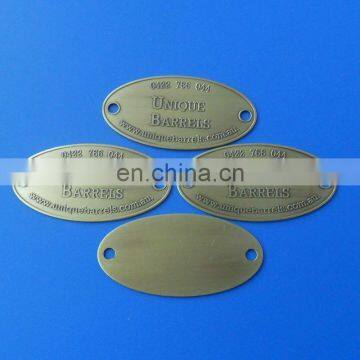 brass etching two holes metal plate, brass bag tag bag emblems