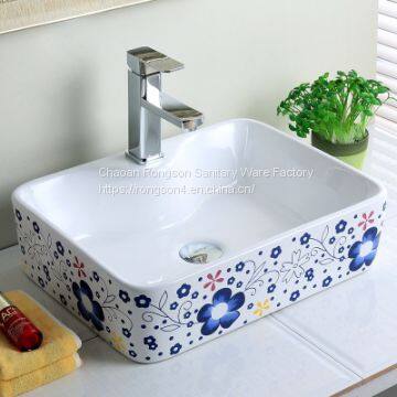 Flower Decal Art Basin Colorful Ceramic Washing sink for Bathroom