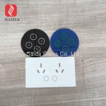 Custom tempered 2mm black color silk screen printed round touch button glass panel