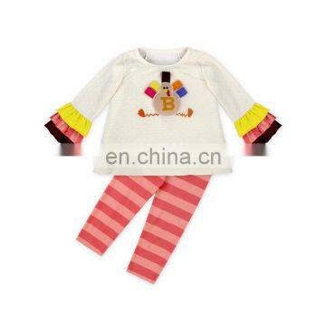 Girl Polka Dots Applique Ruffle Tunic And Stripe Leggings Wholesale Children Clothing Kids Thanksgiving Boutique Outfit photo-5