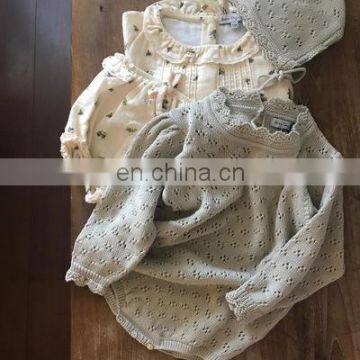 2020 Autumn and Winter the Same Baby Hollow Lace Cotton Knitted Jumpsuit Baby Bottoming Sweater Romper photo-5