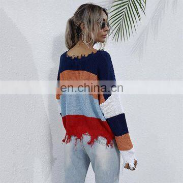 Women Autumn Fashion Thin V-neck Striped Pullover Sweater photo-3