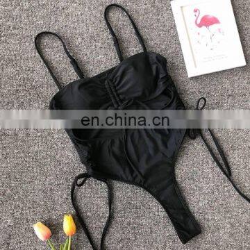2019 Sexy Bandage Hollow Bikini Set Women Bow Thong Wrapping Padded Swimwear Backless One Piece Solid Swimsuit Biquini