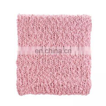 Heavy Cozy Premium Pink Chunky Handmade Knit Yarn Wool Blanket for Bedroom Deco