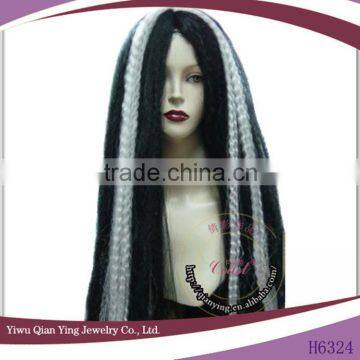 Fashion cheap wholesale black and white synthetic halloween witch wig