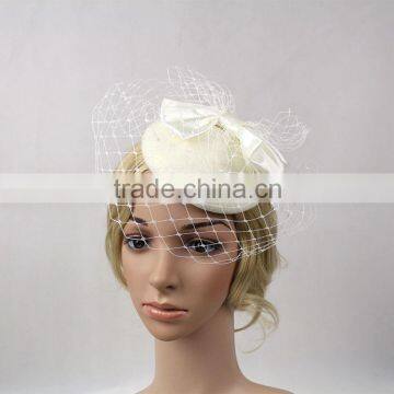 Newest Design Satin Bowknot Decorative Women Wool Mini Felt Hat With Veil photo-5