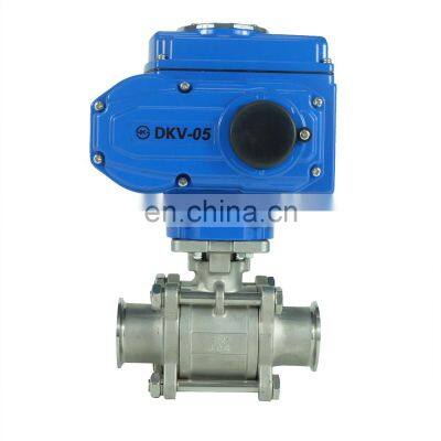 DKV DN50 1inch  2 Way 1000 WOG 12V DC 316 Stainless Steel Electric Actuated 3PC trip clamp Ball Valve