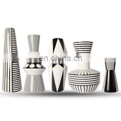 Designer series black and white geometric ceramic handmade vase decoration