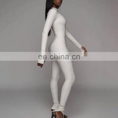 Фитнес-трексаут однотонный комбинезон для женщин с высокой эластичностью, стретч-комбинезон с длинными рукавами и молнией photo-3