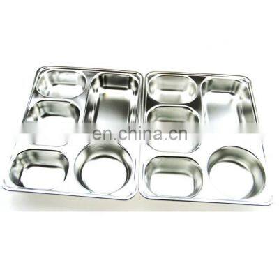 School Mess Stainless Steel Dinner Plate Buffet Tray Lunch Box, High Quality 5 Compartment Dinner Plate photo-2