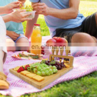 Nature 100% Bamboo Cheese Board With Magnet Knife Holder And Cutlery Set photo-4