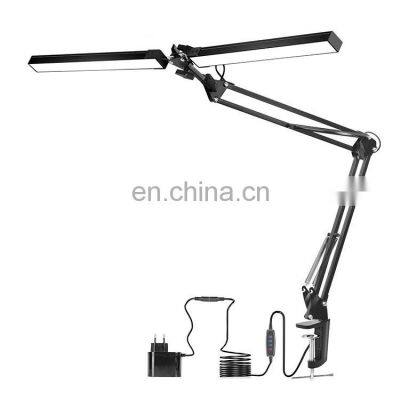 Touch Control & Memory Function Eye Protection Alloy Folding Clip-On Usb Led Desk Lamp Long Arm Durable Dual-Head