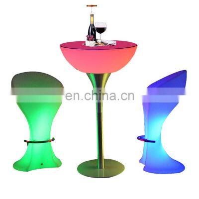 Glowing Bar Nightclub Furniture Illuminated Led Light Bar Stool Furniture High Cocktail Table Chair Set
