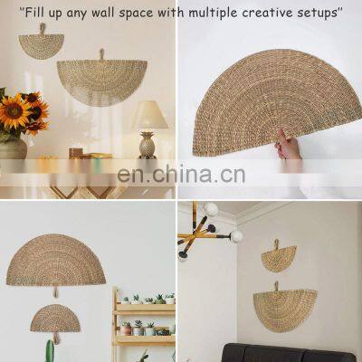 Hot Sale Art Decoration Natural Seagrass Fan Wall Decor With Handle Woven Fan and Wall Decor Set of 2 Cheap Wholesale photo-3