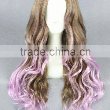 High Quality Wholesale 80CM Long Wave Purple Brown Lolita Style Synthetic Hair Cosplay Party Women Wig photo-2