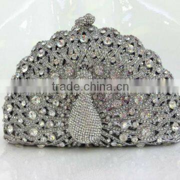 Factory wholesale newest fashion peacock rhinestone clutch bag , women bag