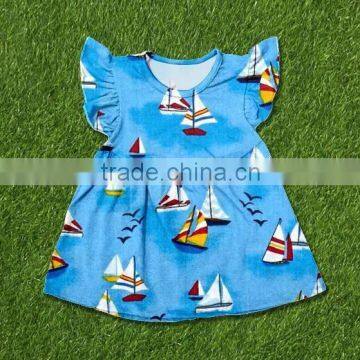 New design kid clothes 2016 wholesale summer childrens boutique clothing fashion baby girl sailboat pattern flutter sleeve dress