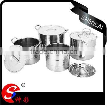 caitang shencai stainless steel barrel stock pot set with ss lid/ tall soup cookware sets