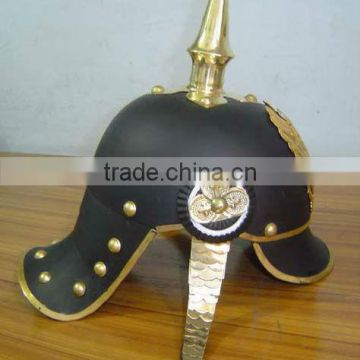 Brass German pickelhaube Leather Helmet with Brass strip, German helmet, leather helmet