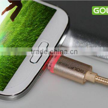 GOLF 1M LED Light Metal Nylon Weave Cable for Android Mobile Phone 2.1A Micro USB Quick Charging and Data Cable photo-2