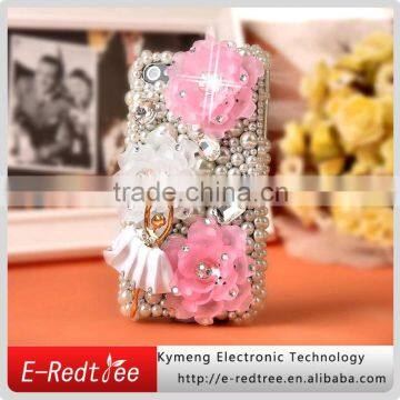 Bling Bling flower design pearl rhinestone cell phone cover for iphone 4s 5S 6