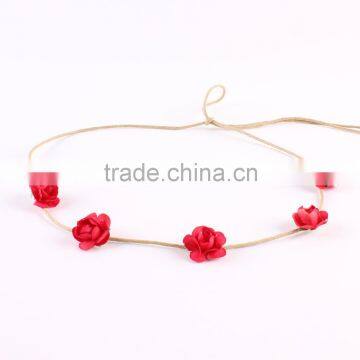 Hot-sales Baby Rose Flower Headband Girl Leather Rope Flower Hairband Toddler Baby Rose Flower Crown Headband Wh-1825 photo-5