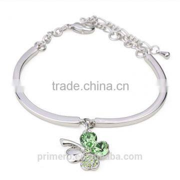 Hot Fashion Silver Lucky Four Clover Chain Bracelets With Natural Crystal Bangle photo-6
