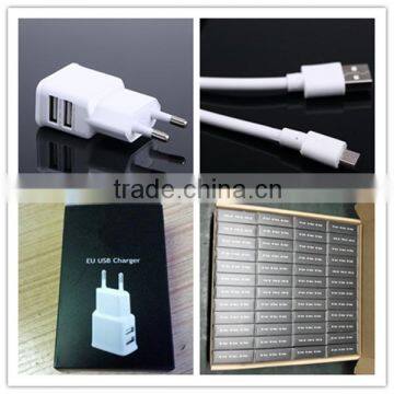 OEM black white gold cutomized logo package and 1m micro cable us eu plug 2a dual usb wholesale cellphone charger adapter set