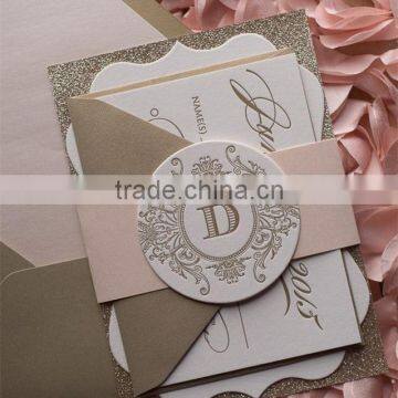 die cut glitter fancy shape cotton paper with letterpress luxe wedding invitations card