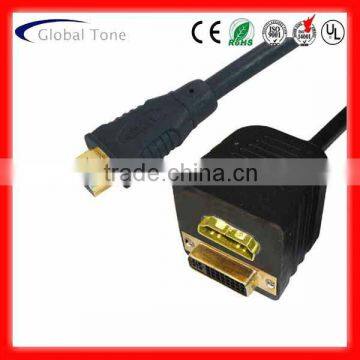 GT3-1075 HDMI male to DVI (24+5) female+HDMI female cable A) GOLD B) NICKEL