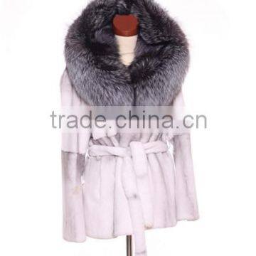 rex14070 white rex rabbit fur jacket with fox fur hood and belt