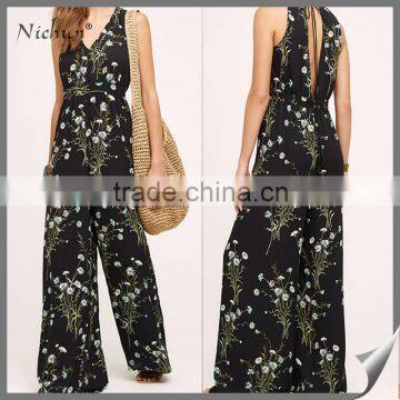Backless printed sleeveless women korean fashion jumpsuit