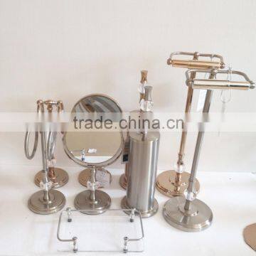 2014 new High grade crystal decorative bathroom accessories set 4pcs: toilet roll holder stand, brush bowl, towel rack, mirror