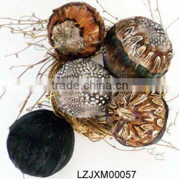 Christmas Ringneck almond feather balls LZJXM00057