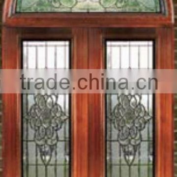 Exterior Wooden Double Door Designs With Round Glass Transom DJ-S9156MHR