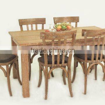 Antique French style fabric seat dining table and chair/ restaurant dining sets(CH-272-OAK,DT-413-OAK)