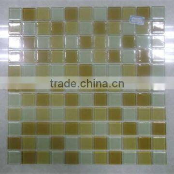 Low price yellow and white crystal glass mosaic tile for kitchen