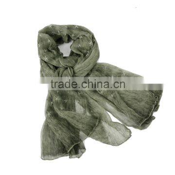 Fashionable Embroidered big Size Ladies 100% crincle Silk Scarves
