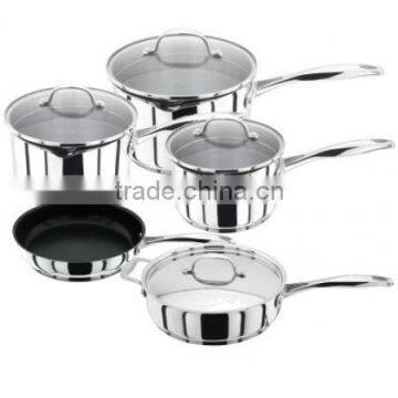 9pcs straining lids stainless steel cookware pan set with two mouths