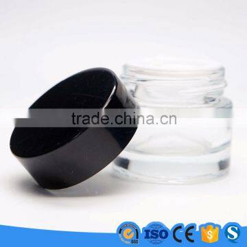 STOCK 10g Black Lid Cylinder clear glass cream jar