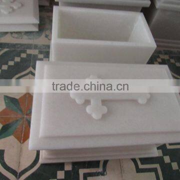 Cremation Urn Cross White Marble Stone Hand Carved Sculpture From Vietnam photo-2