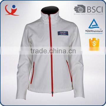 White printed waterproof polyester spring softshell model jacket for ladies