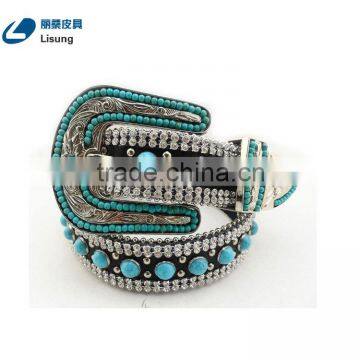 Fashion CowgirL Western Sparkling Turquoise Strass Chain Rhinestone Leather Belt