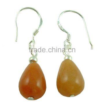 Fashion earring, Silver earring, Stone earring,Orange stone earring